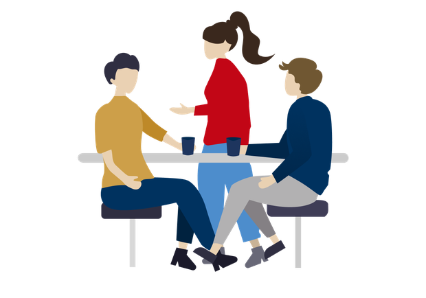 Illustration: Gruppe bespricht sich an einem Tisch